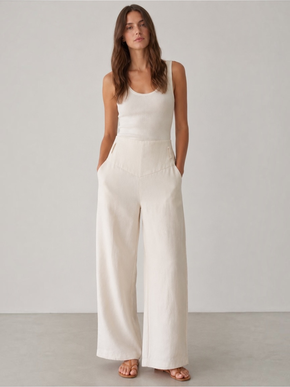 Uterqüe Ivory Wide Leg High Rise Trousers Side Zip Minimalist Sz Small